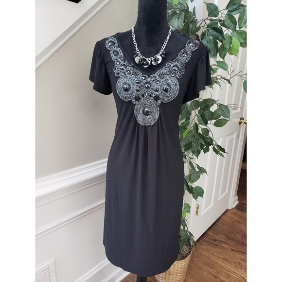 Nic & Dom Women's Black Polyester V-Neck Short Sleeve Knee Length Dress XL - Picture 1 of 11